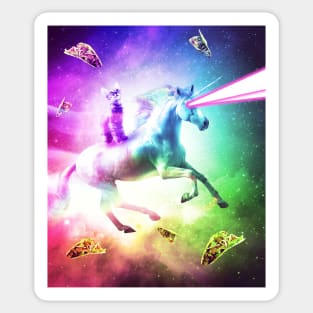 Space Cat Riding Unicorn - Laser, Tacos And Rainbow Sticker